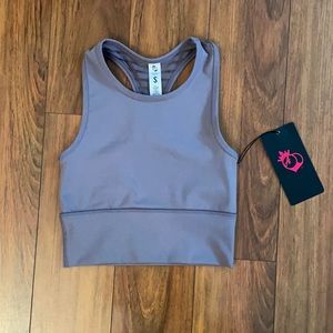 BootyQueen Apparel obsession racerback tank grey mauve longline sports bra